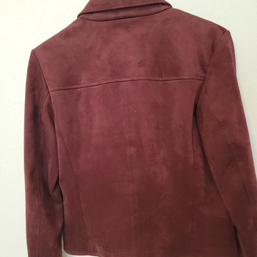 Kut From The Kloth Burgandy Faux Suede Full Zip Crop Jacket SZ S